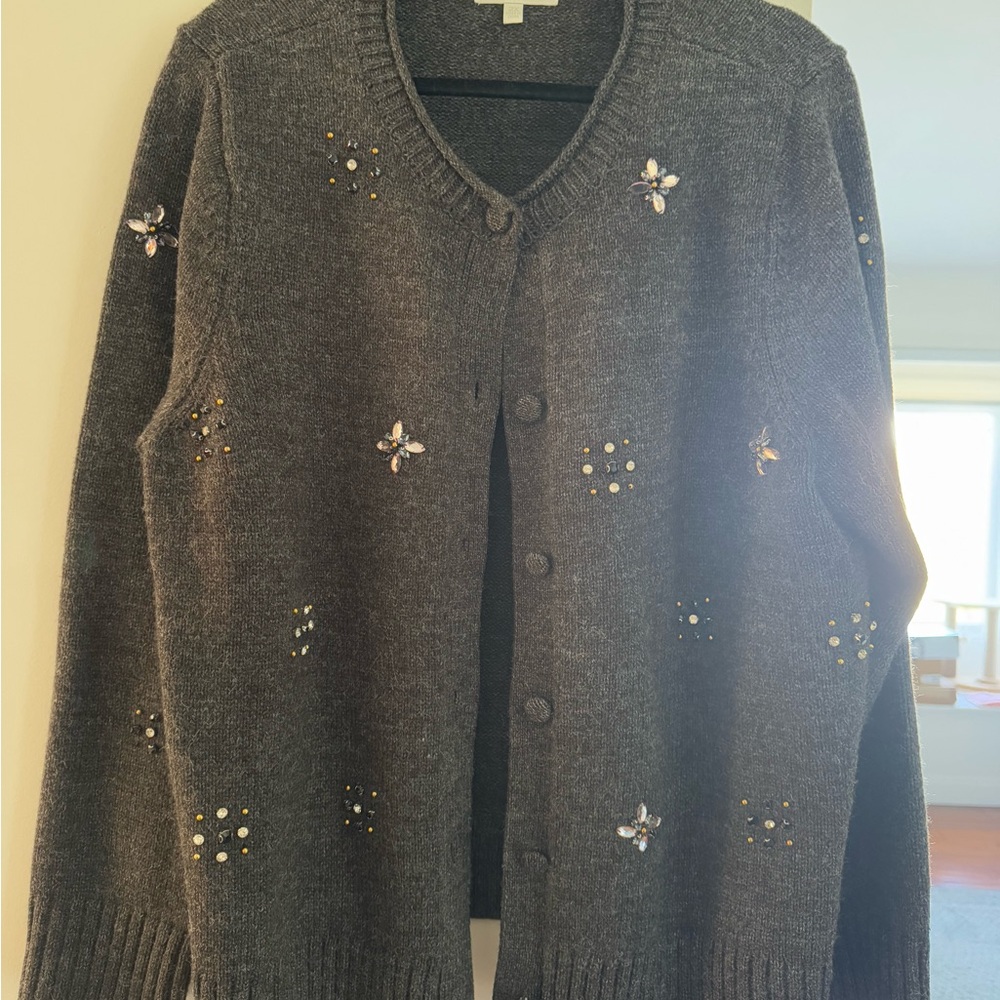 Design History Charcoal Cardigan with Embellished Details